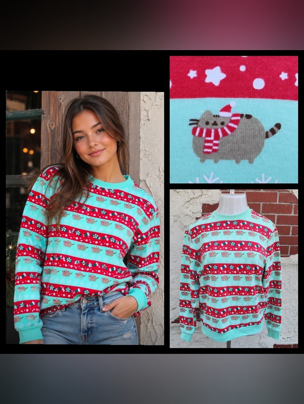 New SMALL Women Pusheen Christmas Sweater Long Sleeve Crew Neck Unisex 2023